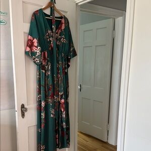 Floral Green Kimono Maxi Dress